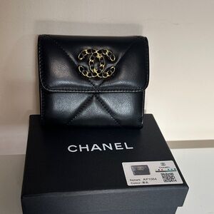 Chanel Black Leather Wallet with Gold Accent